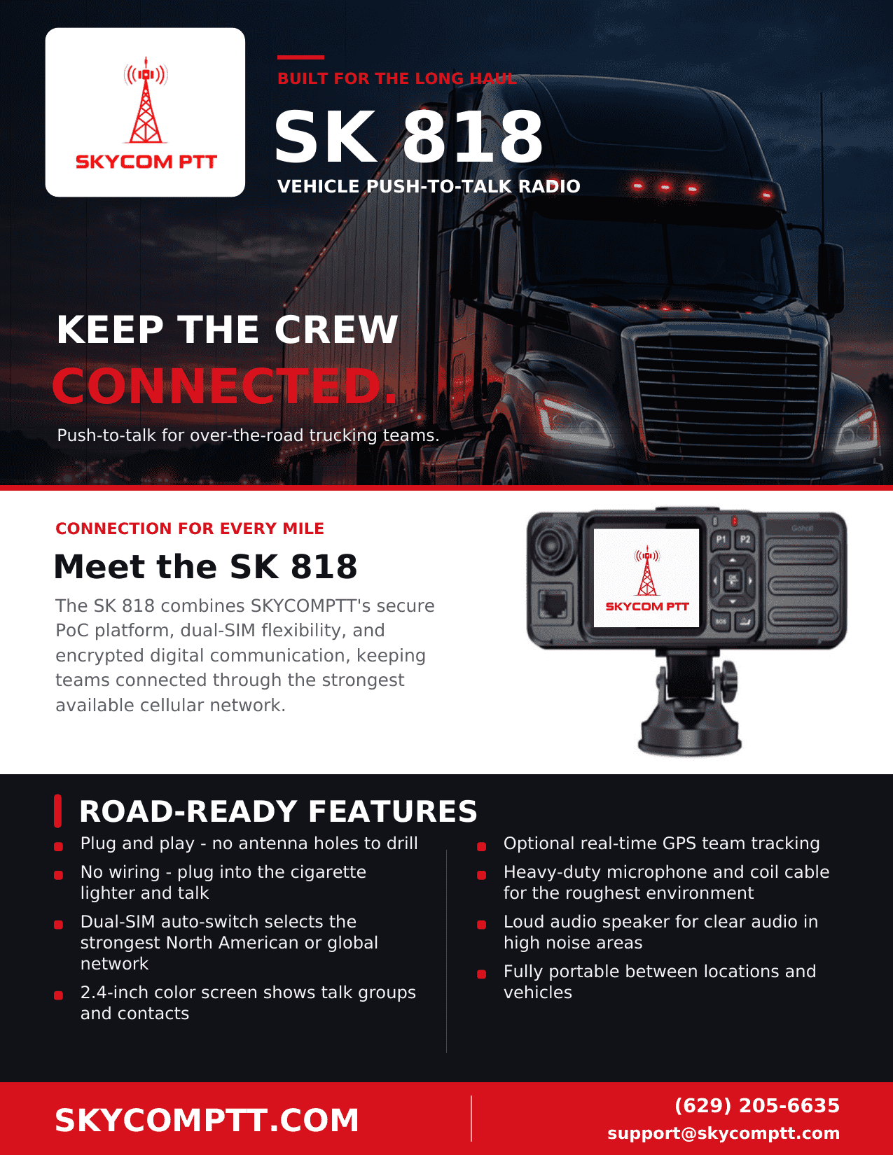 SK 818 vehicle push-to-talk radio trucker flyer